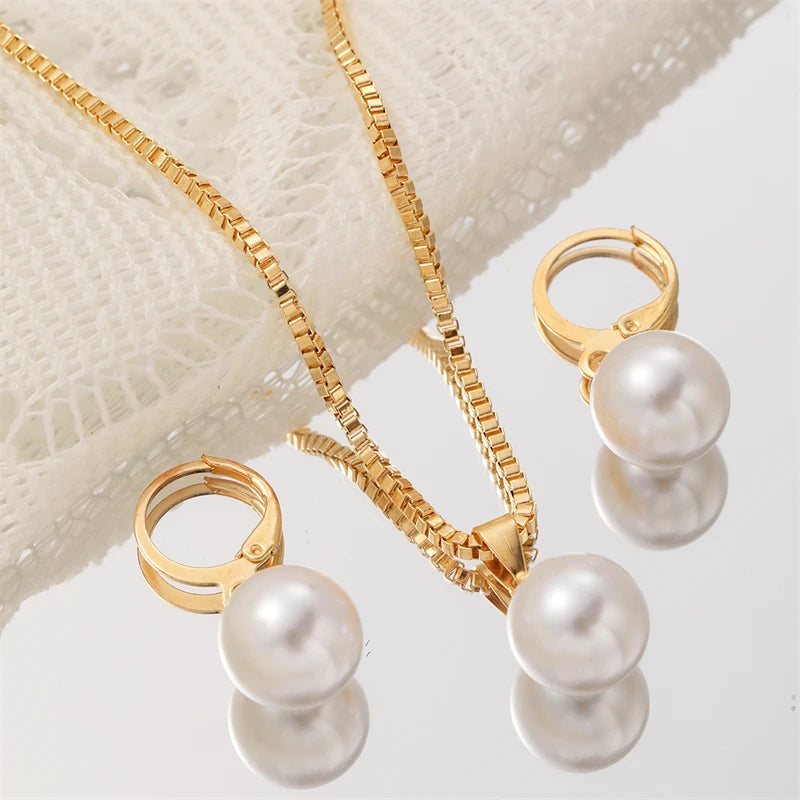 Fashion Elegant Imitation Pearl Pendant Jewelry Set for Women Vintage