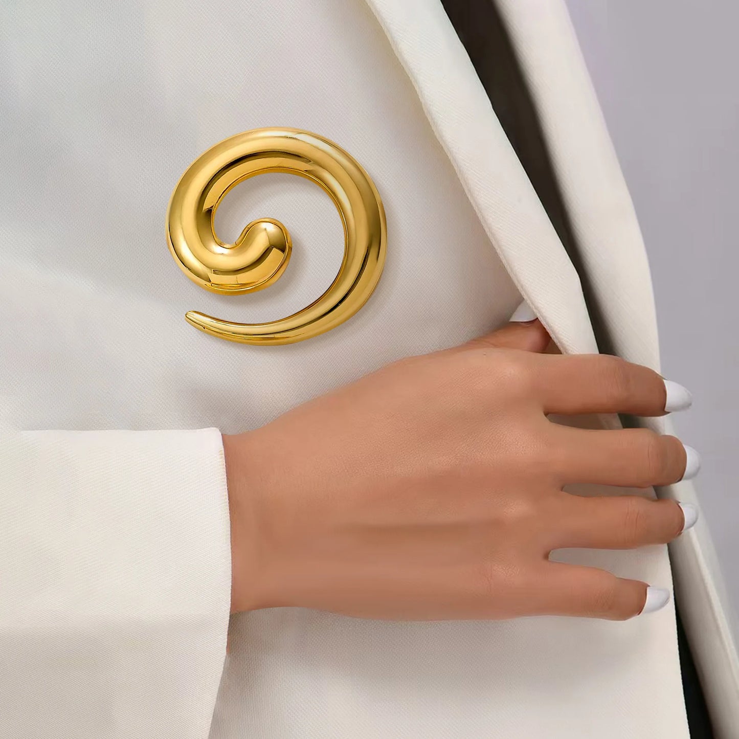 Stainless Steel Irregular Ring Brooches for Women Unisex Glossy