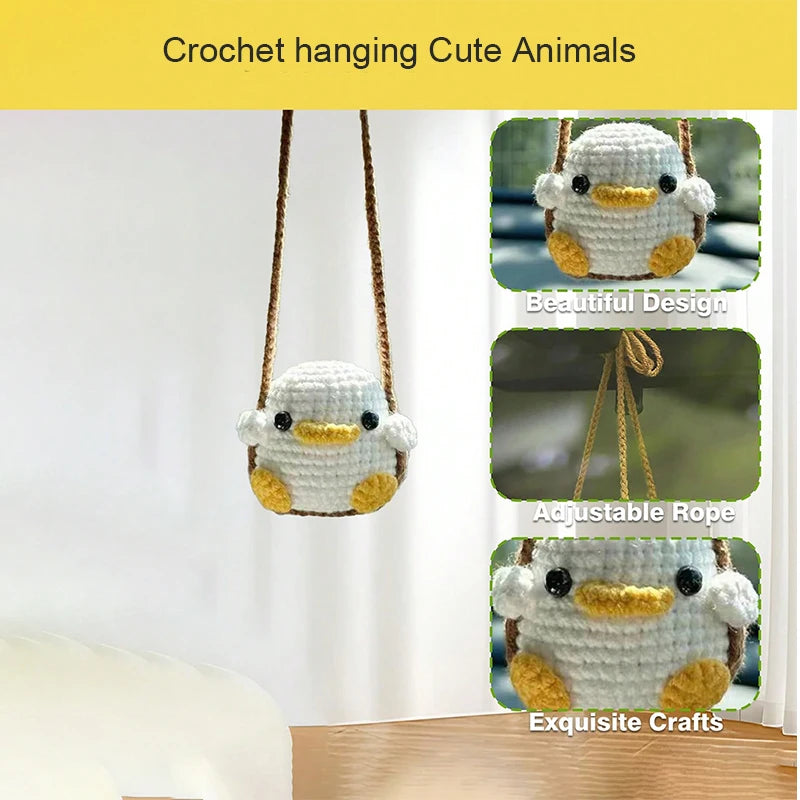 Cute Crochet Animal Car Pendant – Duckling & Frog Design Soft Yarn