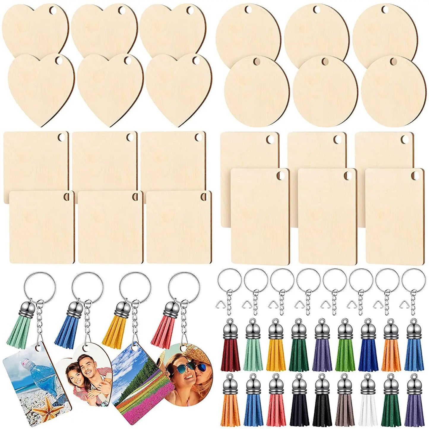 96/160PCS Unfinished Wooden Keychains Blank Sublimate Keychain Key