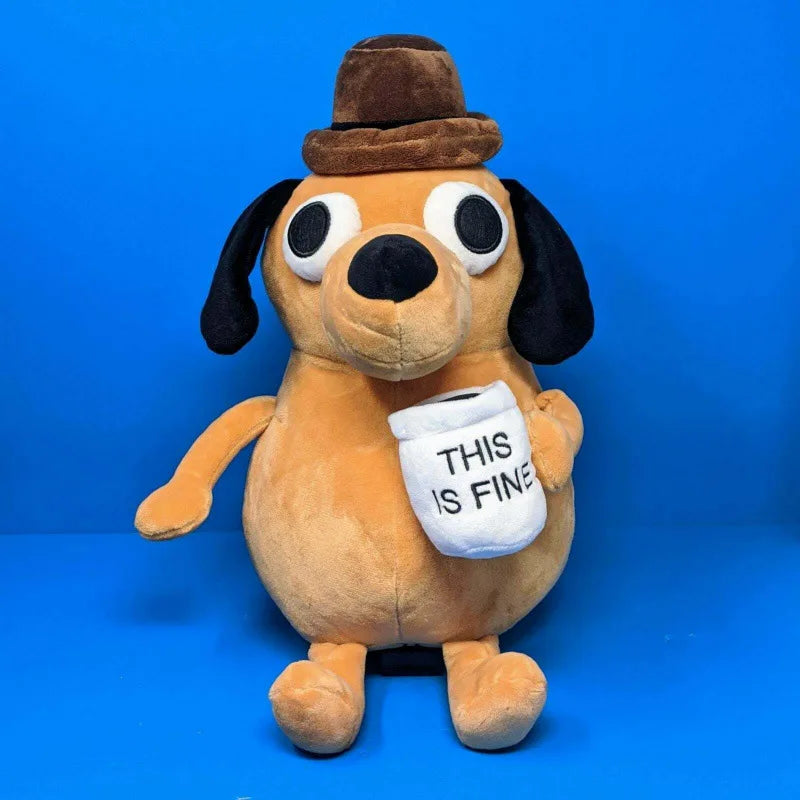 25cm This Is Fine Meme Coffee Dog Plush Toy Soft Stuffed Doll Stuffed