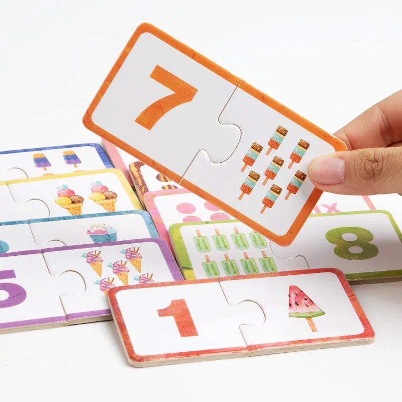 Wooden Number Matching Puzzle Toys Montessori Early Education Digital