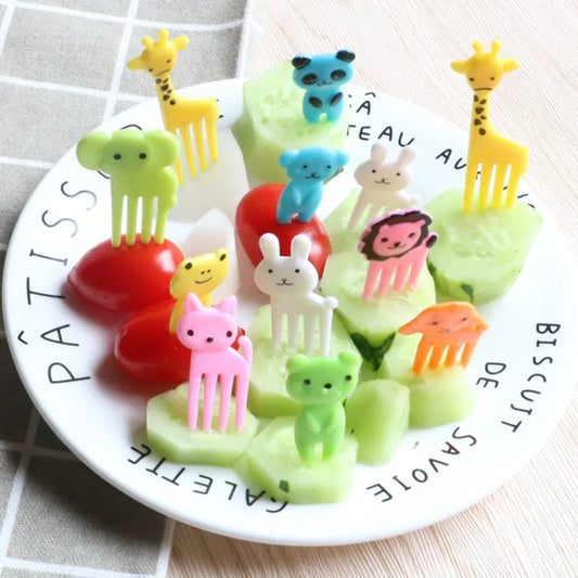 10pcs Animal Farm Fruit Fork Mini Cartoon Children Snack Cake Dessert