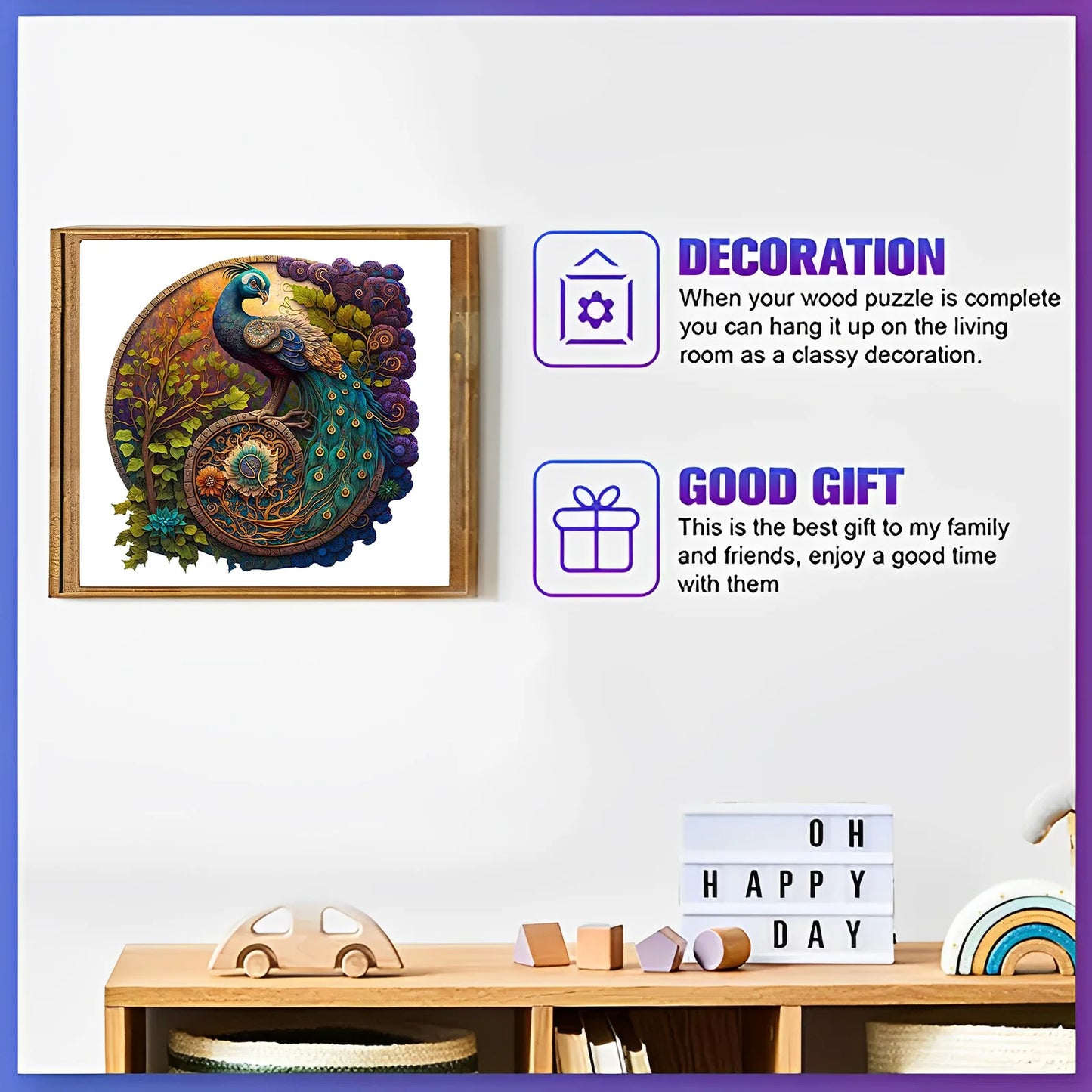 Round Peacock Wooden Jigsaw Puzzle Irregular Animal Shaped Wooden