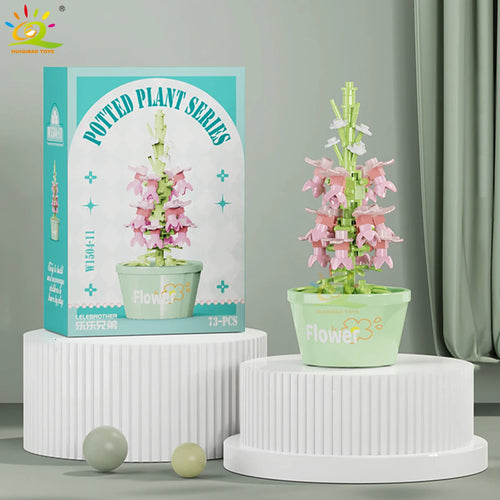 HUIQIBAO MOC Flower Succulent Potted Model Building Block DIY Eternal