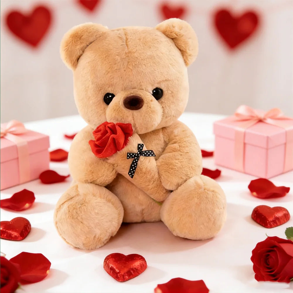 Cute Rose Bear Plush Toy Stuffed Animal Doll Romantic Gift for