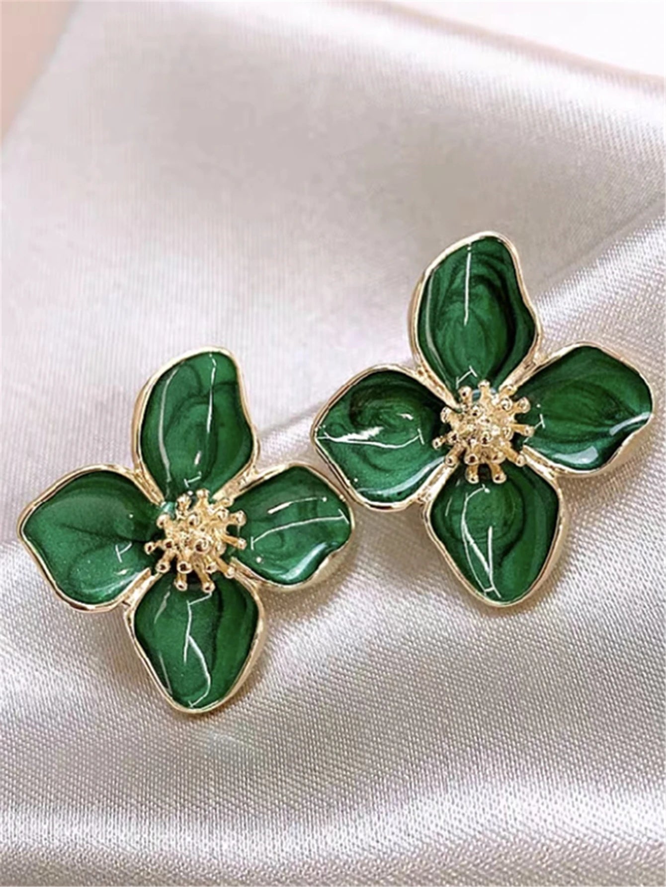 Hibiscus Dropped Glaze Flower Stud Earrings for Women Girl French Ins