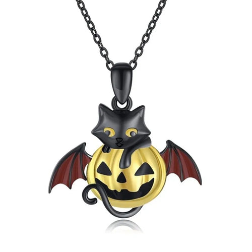 Gothic Punk Bat Wings and Heart Shaped Resin Pendant Necklace - Dark
