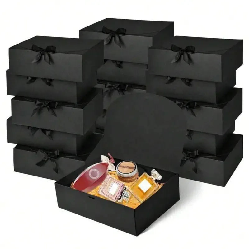 1/5pcs Black Gift Box With Lid, Deluxe Black Gift Box With Ribbon,