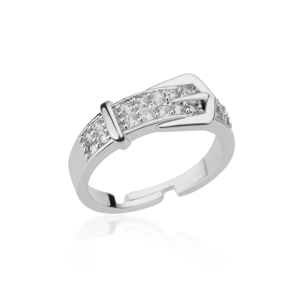 Stainless Steel Belt Rings For Women Zircon Adjustable Belt Finger