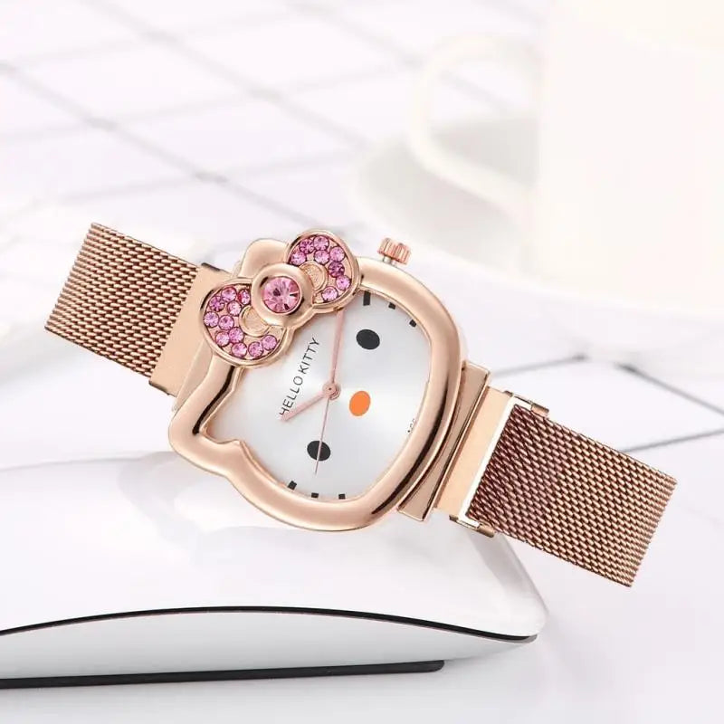 Hello Kitty Diamond  Watch Cat Bow Kawaii Pink Ladies Gold Sliver
