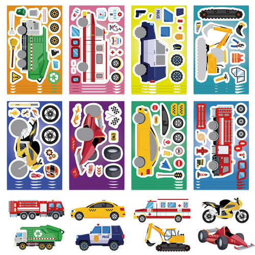 8/16/24Pcs Fire Truck Ambulance Puzzle Stickers Gifts Decoration DIY