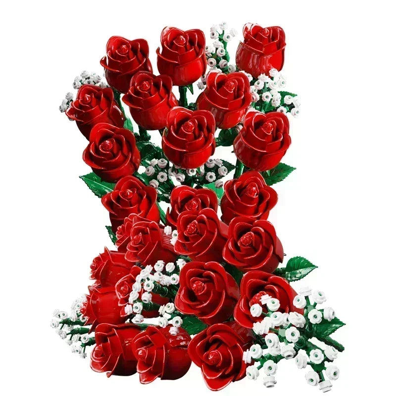 Romantic Rose Flower Bouquet Building Blocks Creative Home Desk Plant