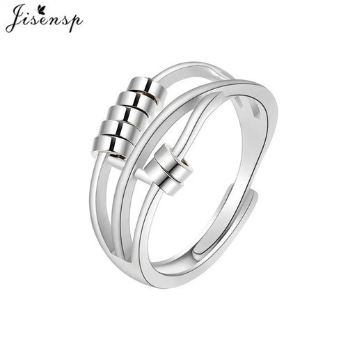 Simple Metal Beads Fidget Rotating Rings for Women Men Rotate Freely