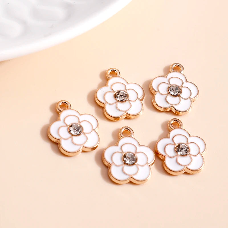 10pcs/lot 13*16mm Enamel Crystal Flower Charms DIY for Necklaces