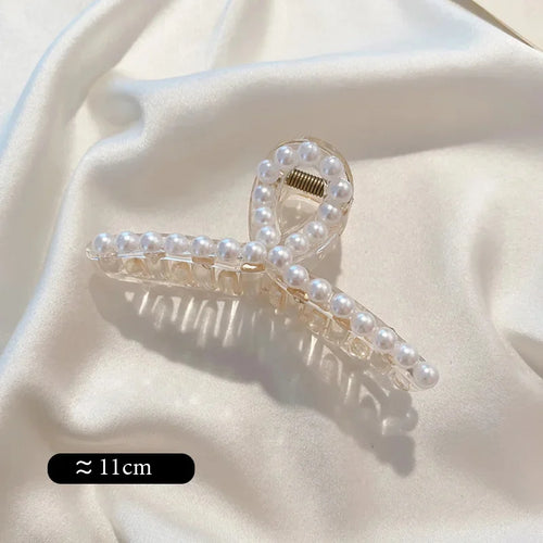 Vintage Pearl Clips Set Large Claw Korean Ponytail Big Barrettes Jaw