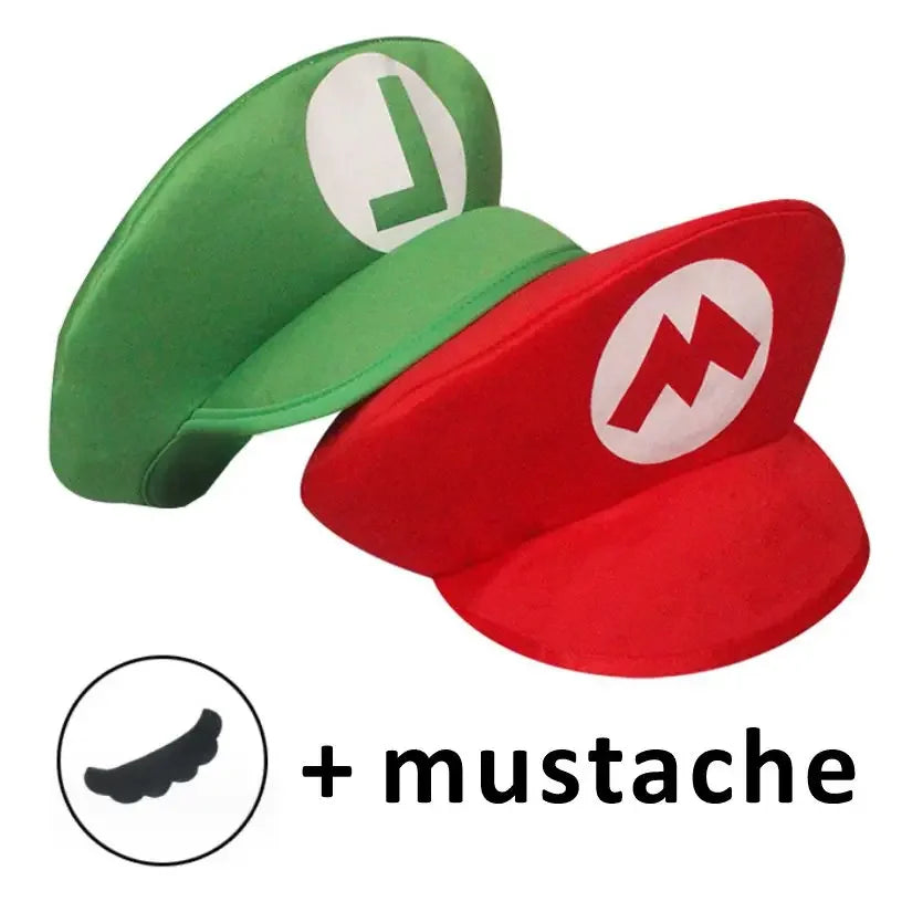 Super Mario Red Green Cap Cosplay Cartoon Hats with Moustache Unisex