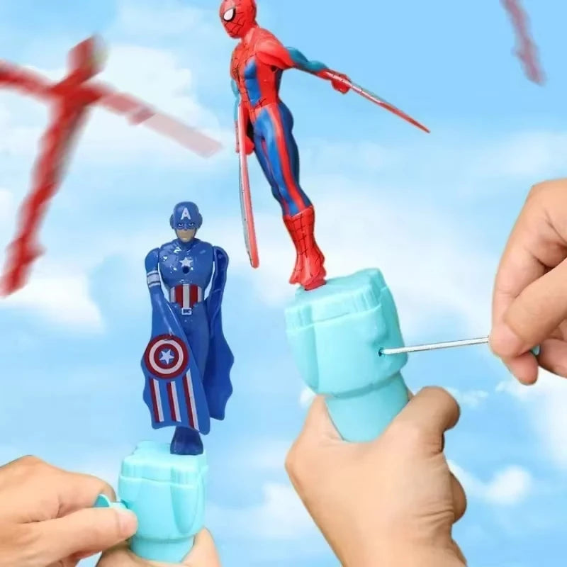 Anime Spiderman Bamboo Dragonfly Flying Toy Iron Man Captain Rotating