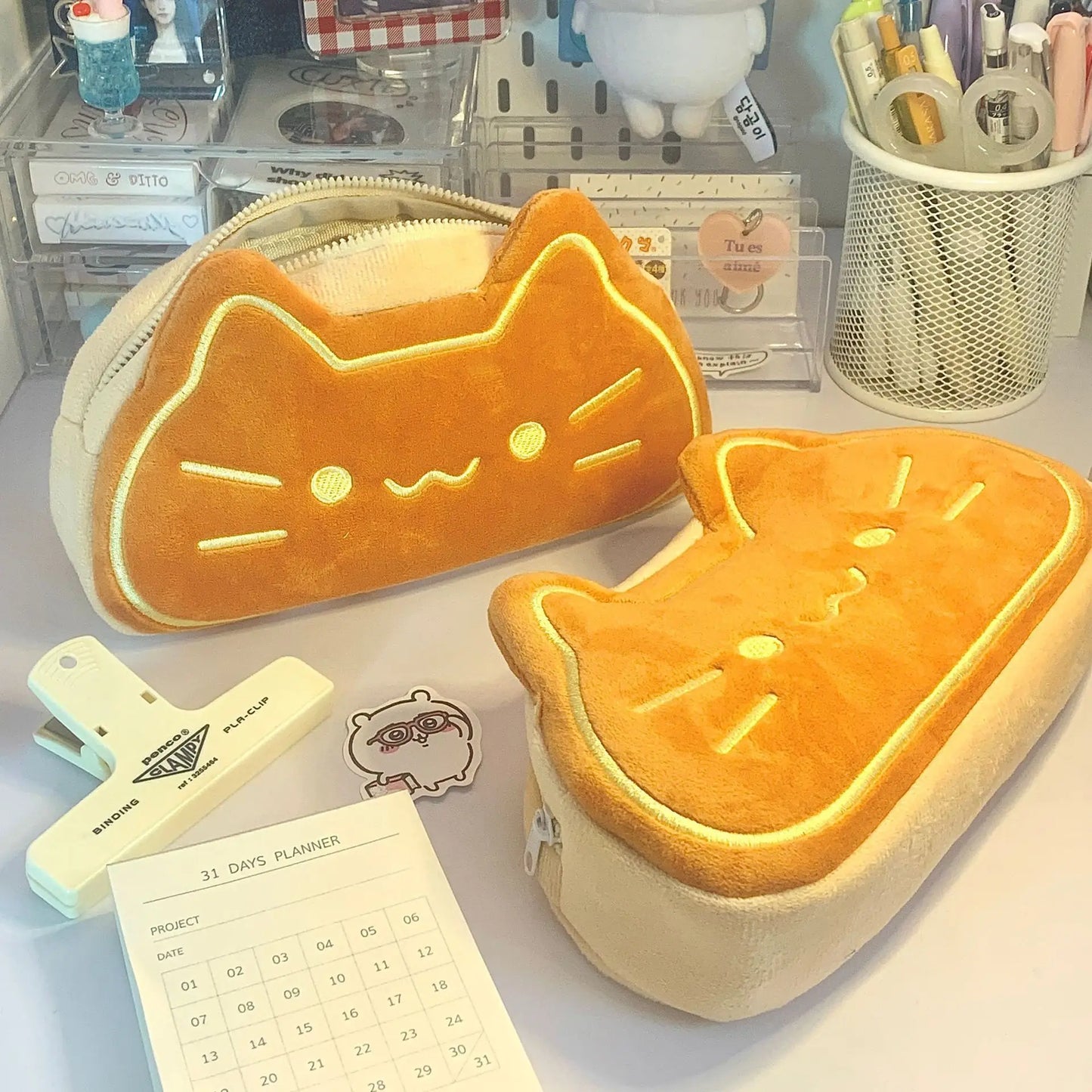Ins Style Cartoon Pen Case Cute Caramel Cat Pen Bag Large Capacity