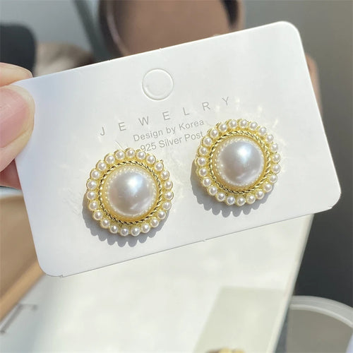 ZAKOL Shiny Imitation Pearl Stud Earrings Fashion Cross Design
