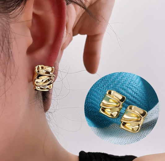 Punk Gold Plated Square Polished Small Stud Earrings for Women Girls