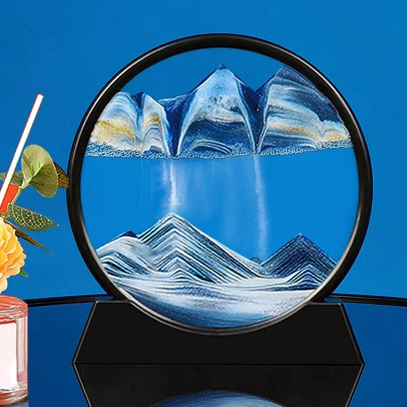 3D Moving Sand Art Picture Round Glass Deep Sea Sandscape Hourglass