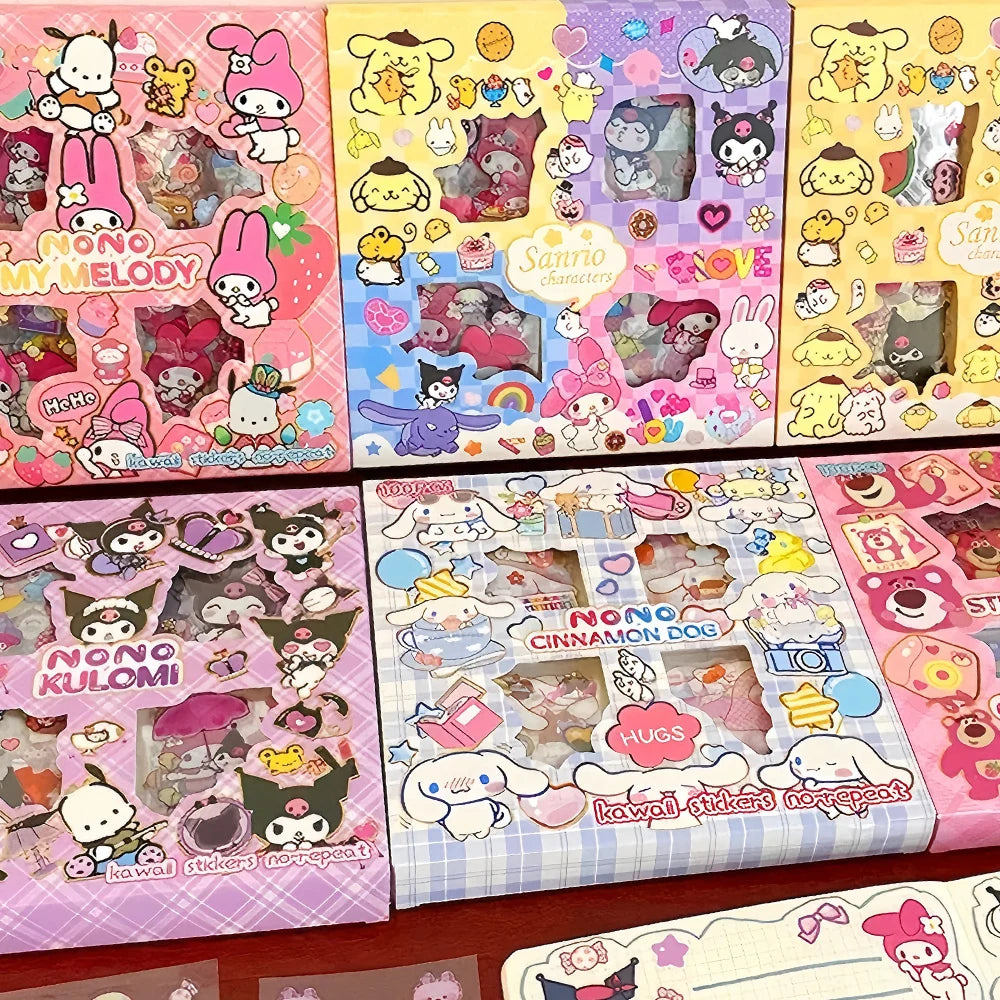 100pcs Cute Sanrio Stickers Kawaii Kids Girls Decals Toys Transparent