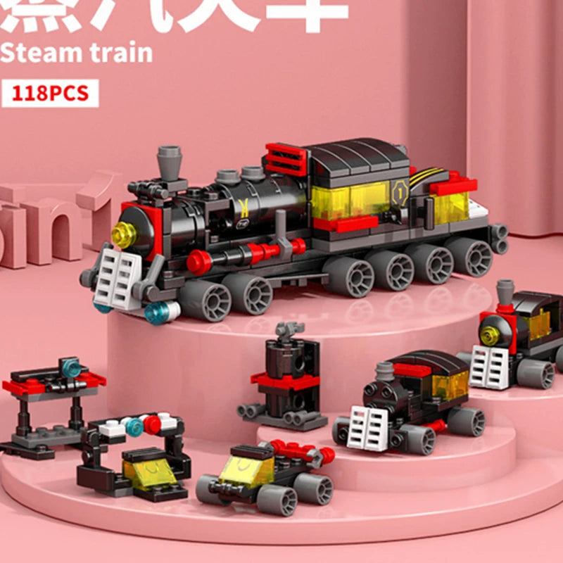 NEW DIY 6in1 Train Track Robot Helicopter Vehicle Building Blocks Kit