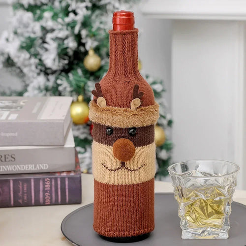 Christmas Wine Bottle Cover Set Santa Snowman Woven Wine Bottle Bags