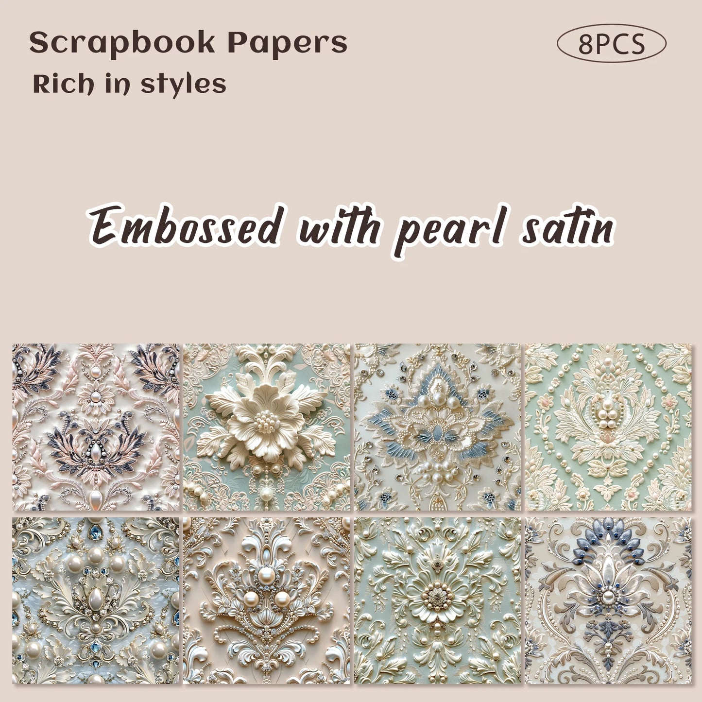 Embossed With Pearl Satin Scrapbook Paper Pad 8 Sheets Art Craft