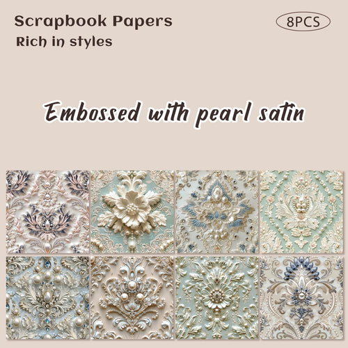 Embossed With Pearl Satin Scrapbook Paper Pad 8 Sheets Art Craft