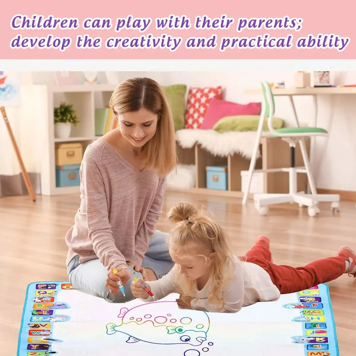 Magic Water Drawing Mat Reusable Doodle Painting Board with Pens