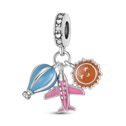 925 Silver Travel Airplane Passport Charms Beads Pendants Fit Original