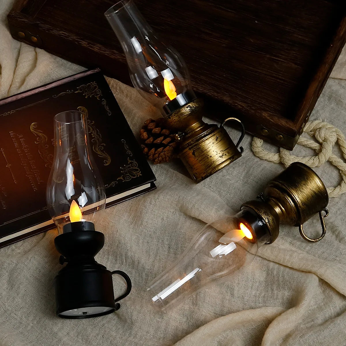 Vintage Lantern Retro Design LED Hanging Oil Lamp Battery Operated