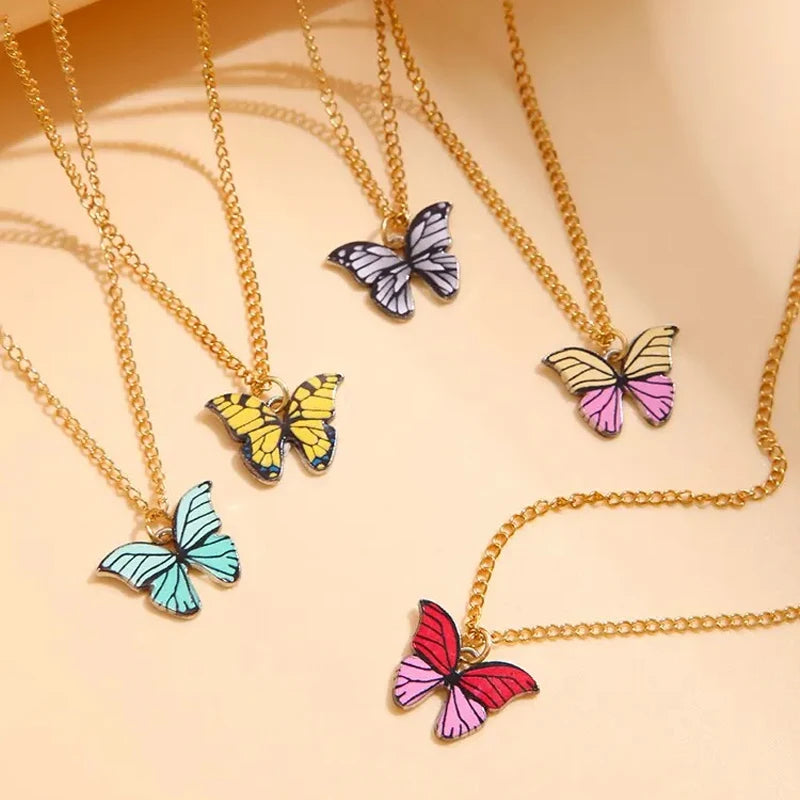 5 Pcs Fashion Boho Colorful Butterfly Necklaces Set for Women Korea