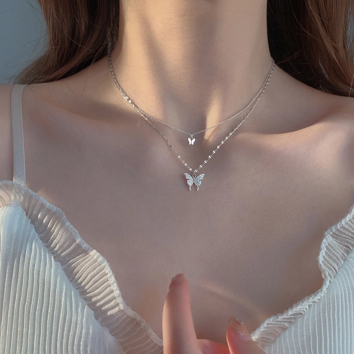 Double Layered Butterfly Necklace for Women with High-end Design,