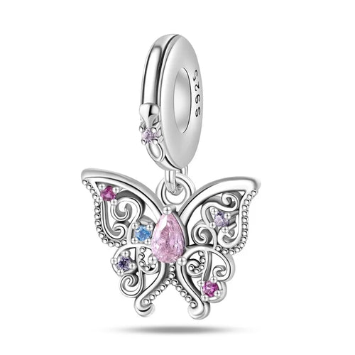Classic Silver Plated Lotus Guardian Angel Heart-Shaped Zircon Charms