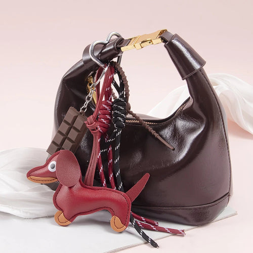 Leather Dachshund Bag Pendant Creative Keychain Lanyard bag Accessory