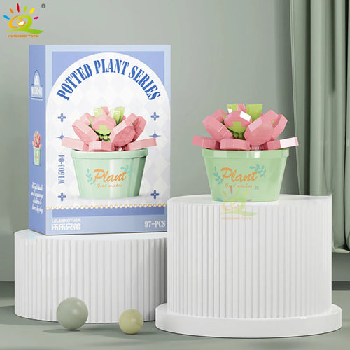 HUIQIBAO MOC Flower Succulent Potted Model Building Block DIY Eternal