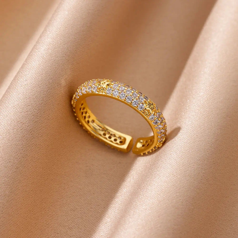 Zircon Geometric Heart Rings For Women Stainless Steel Gold Color