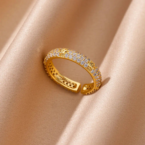 Zircon Geometric Heart Rings For Women Stainless Steel Gold Color