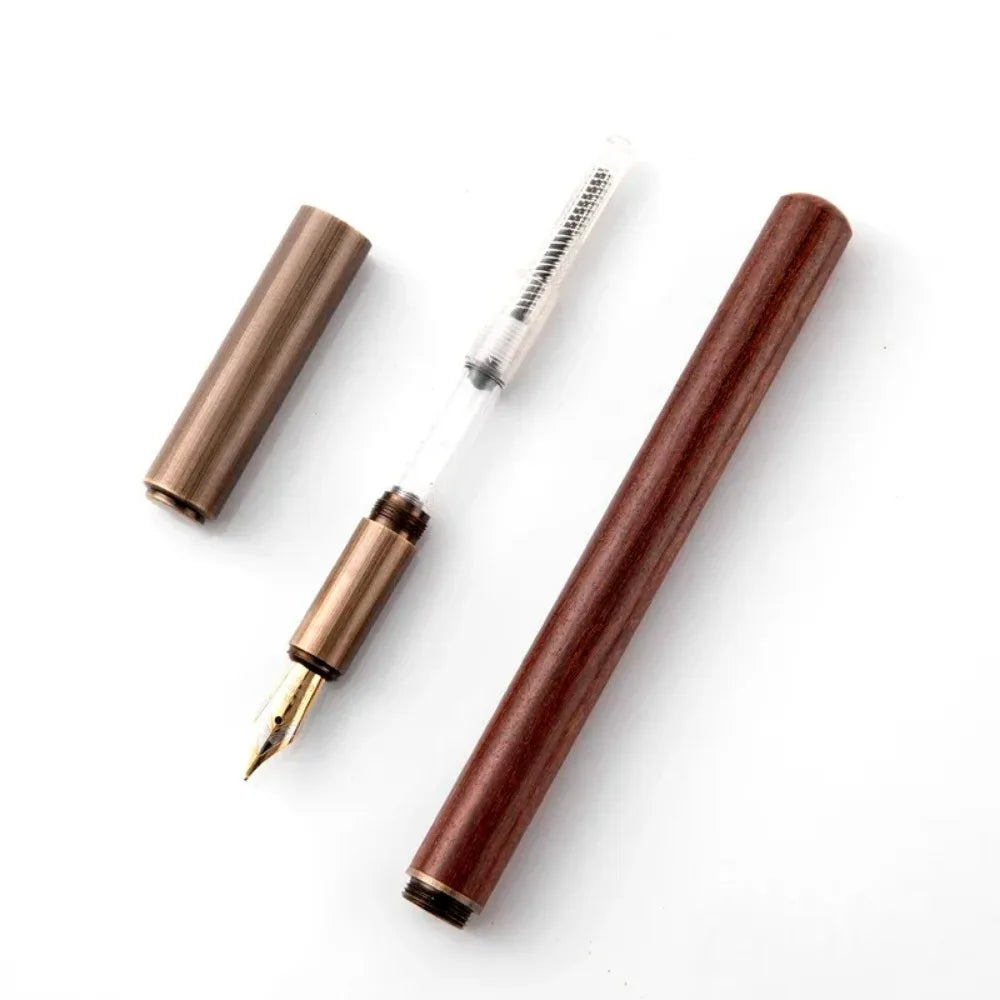 Luxury Retro Wood Bronze Fountain Pen Office Business Writing Art