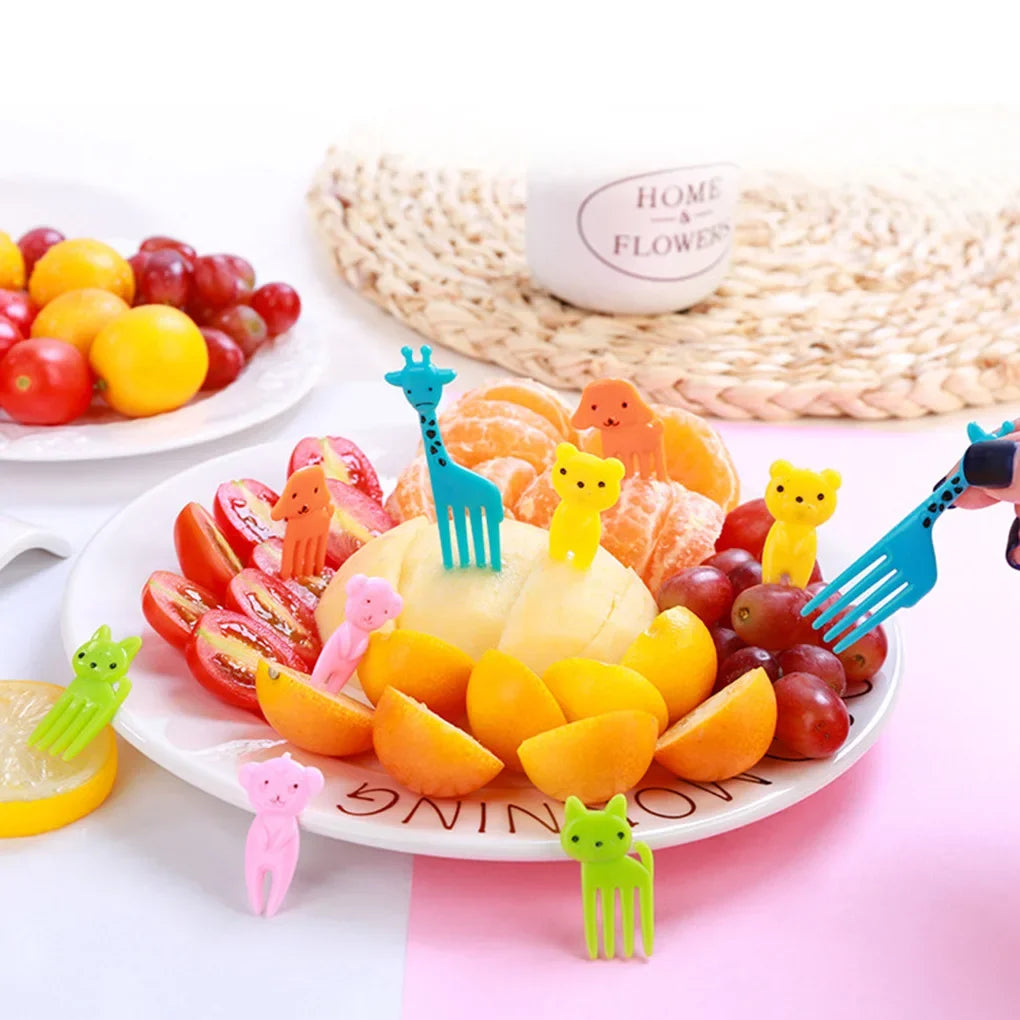 10pcs Animal Farm Fruit Fork Mini Cartoon Children Snack Cake Dessert