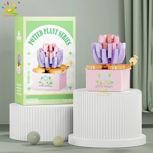 HUIQIBAO MOC Flower Succulent Potted Model Building Block DIY Eternal
