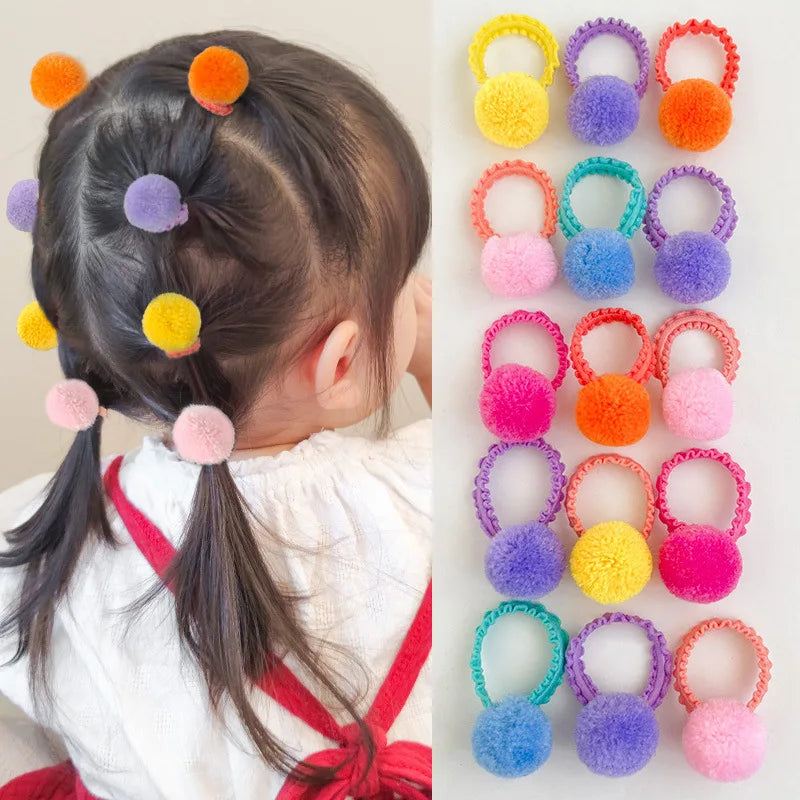 20Pcs Girls Colorful Plush Ball Elastic Hair Bands Kids Hair Ropes