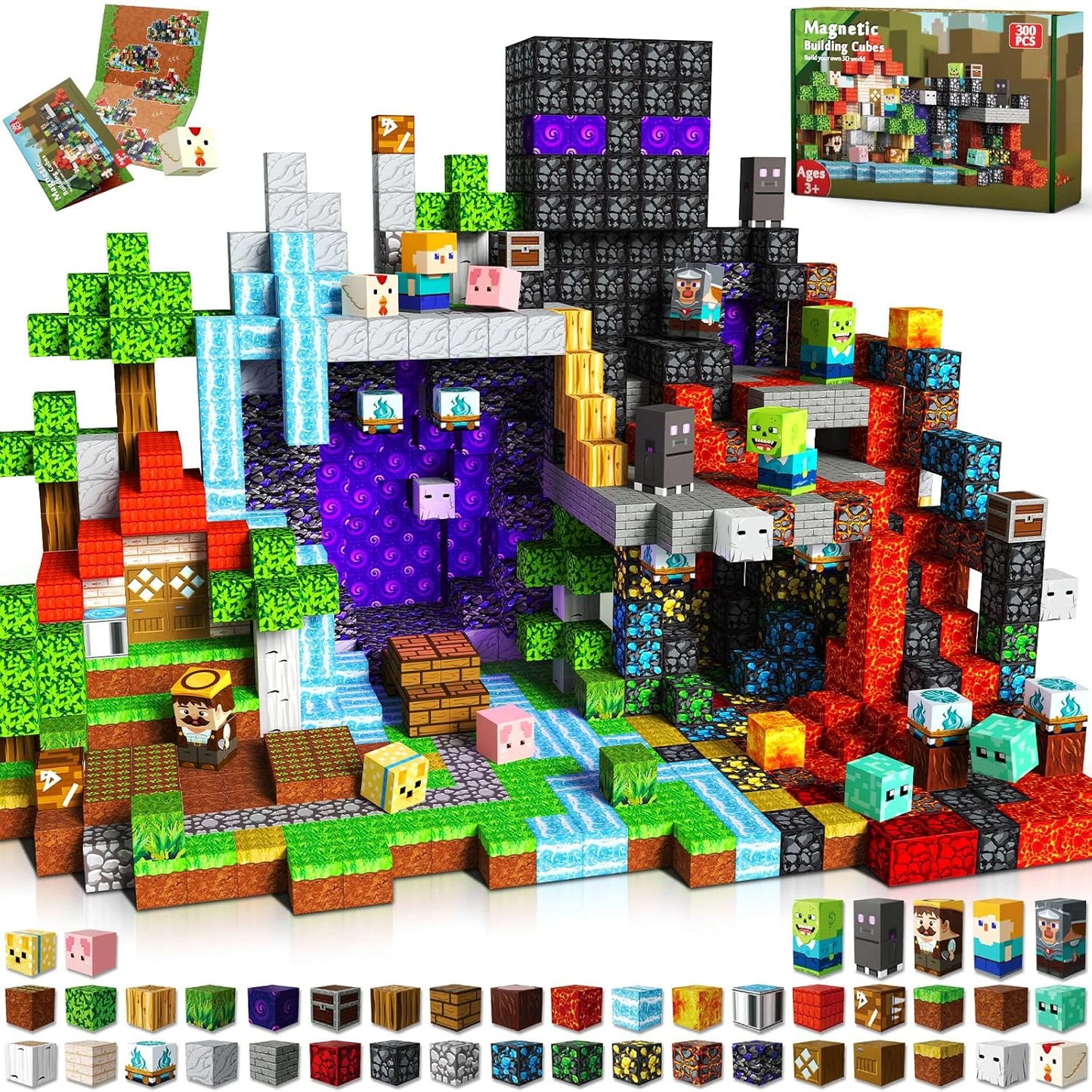100-300pcs Magnetic Tiles Building Blocks Set,My World Figures Bricks,