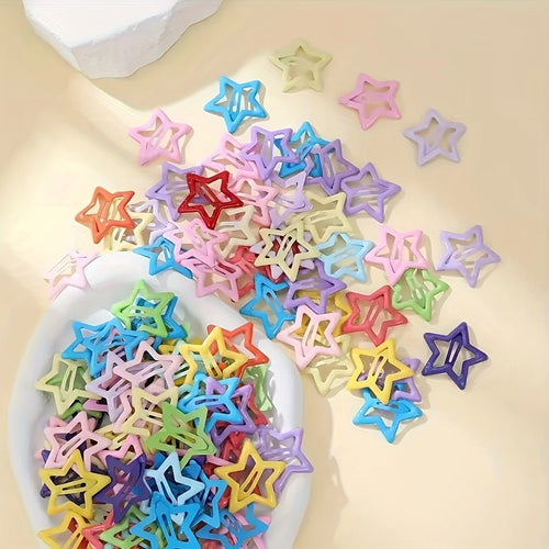 10pcs/30pcs Cute Hollow Star Hair Clips Vibrant Colorful Snap Design