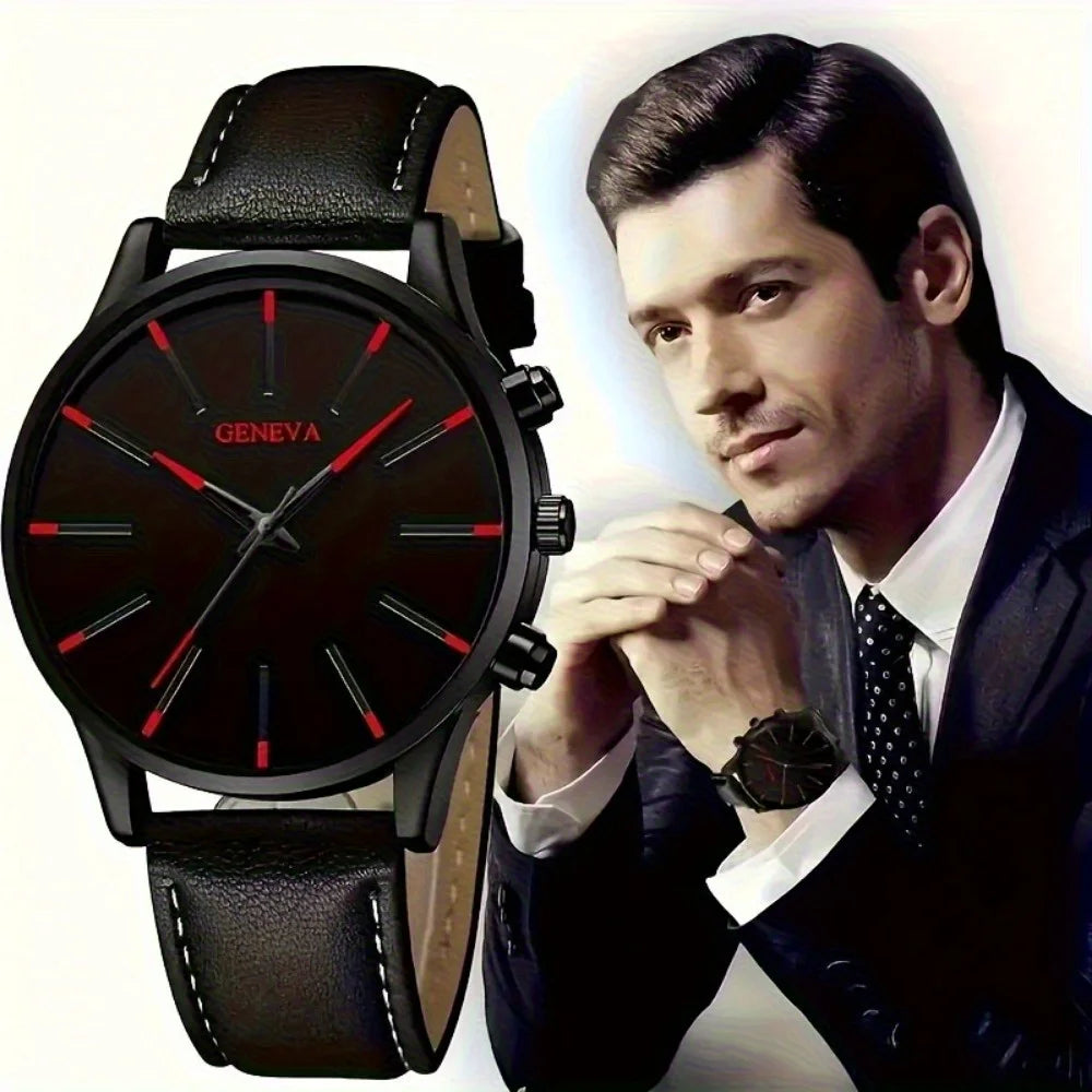 4 Pcs/set, Casual Men's Watchs Men's Watch Set Quartz Watch PU Leather