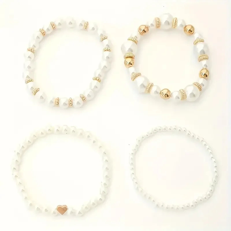 New 4 Pcs/Set imitation Pearl Beaded Bracelets Set for Women Fashion