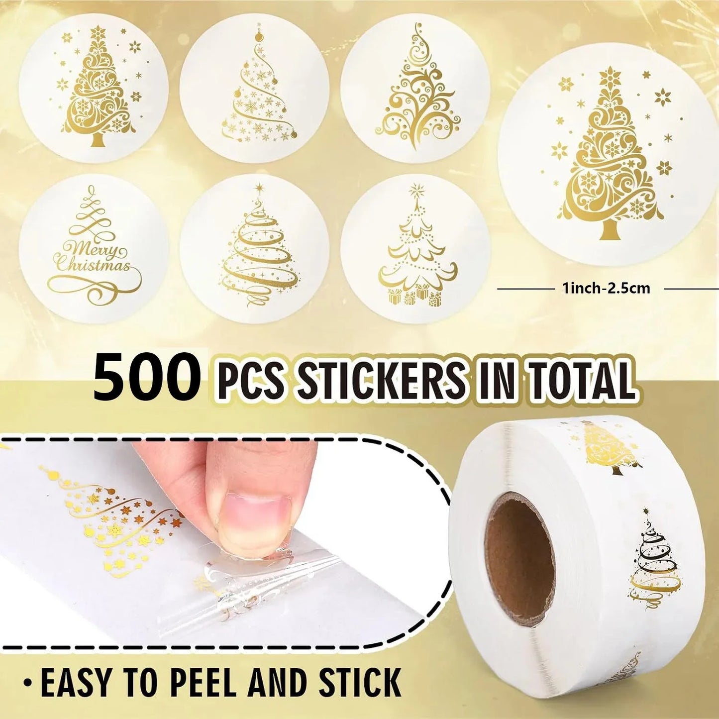 500pcs Clear Christmas Stickers Roll Seal Stickers Self-Adhesive Seals